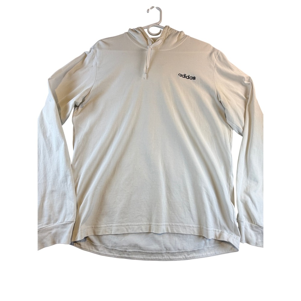 Adidas Mens White Long Sleeve Hooded T-Shirt Logo Graphic Activewear Tee